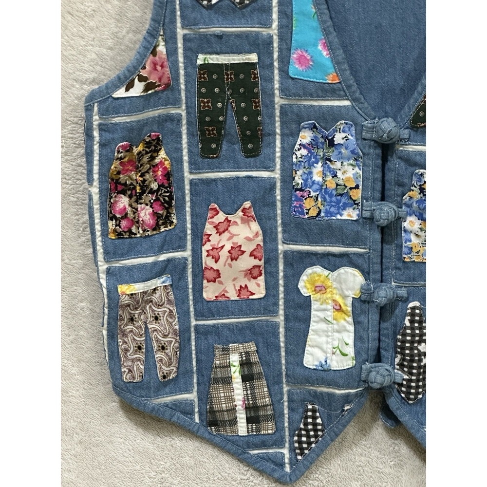 Soul Mates Vintage Boho Denim Vest Womens Medium Appliqué Patchwork Boho - Picture 2 of 9